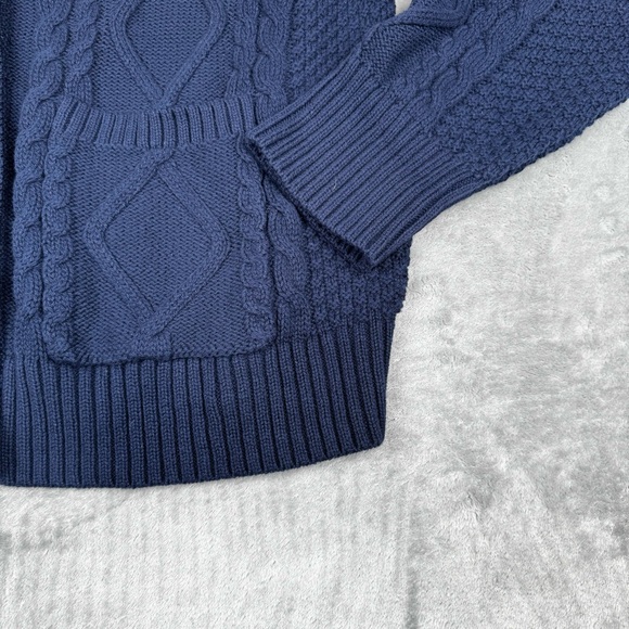 . Crew Cable Knit Cardigan Sweater Womens XL Navy Blue Academia Old Money - Picture 2 of 10